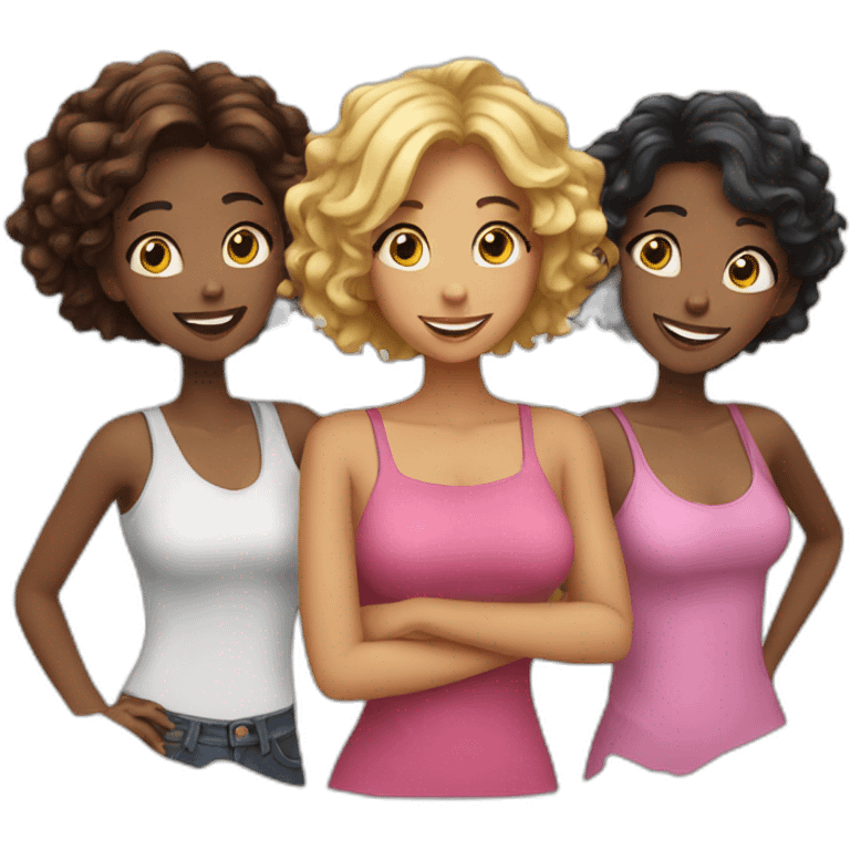 Three girl friends having fun emoji