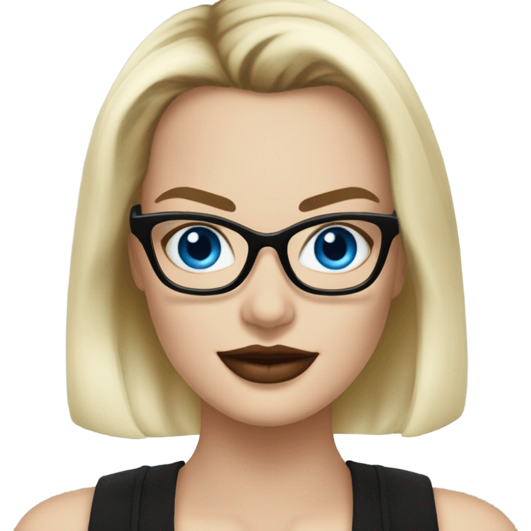 margot robbie with blue eyes, wearing black glasses  emoji