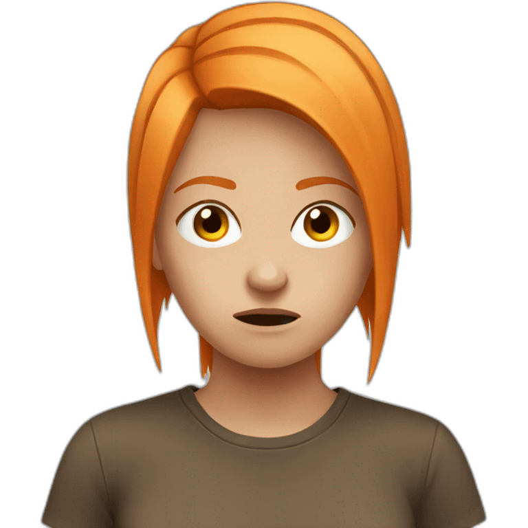 angry girl with straight orange hair in a brown t-shirt emoji