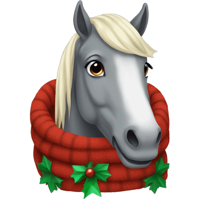 horse with a cozy Christmas rug emoji