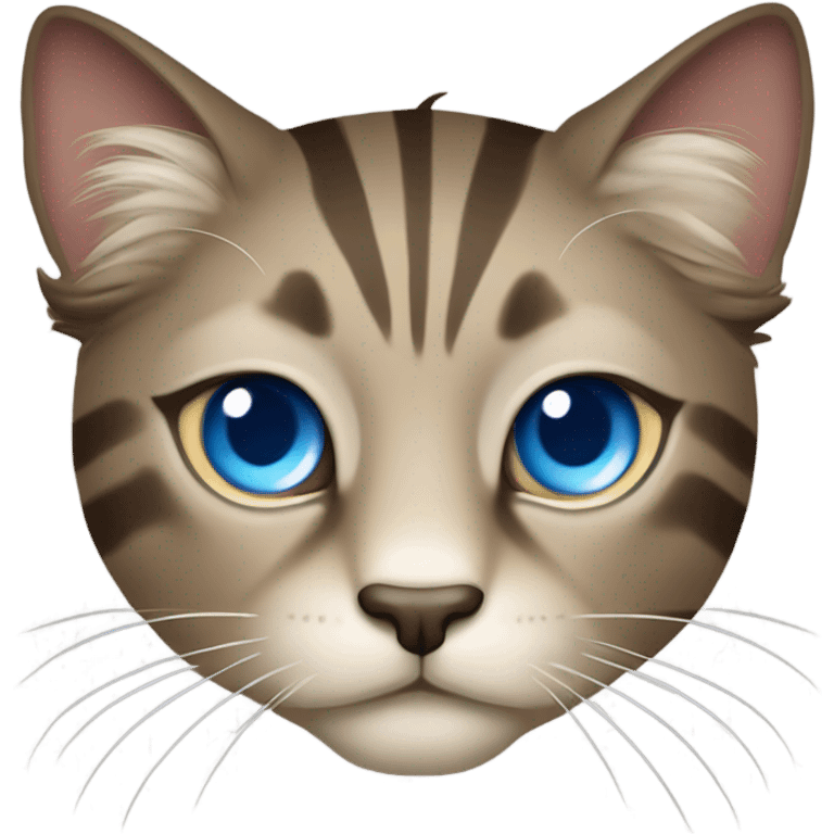 Birma cat with blue eyes, a dark brown Face like a Lion with stripes and a dark brown legs and the Rest ist Light beige  emoji