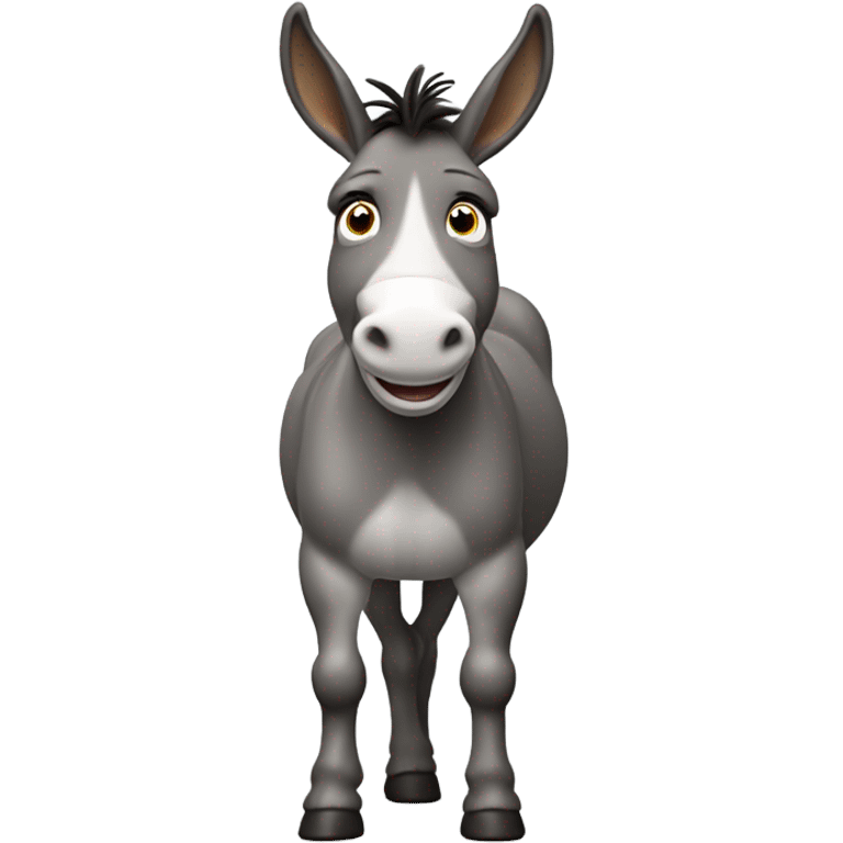 Full body miniature donkey with a happy face smiling with its head turned no white stripe softer eyes  emoji