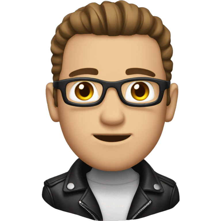 A guy with brown hair combed back and in a black leather jacket emoji