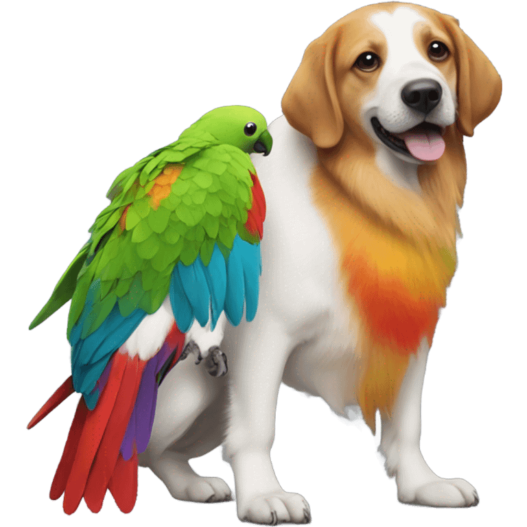 A dog with a pet parrot emoji