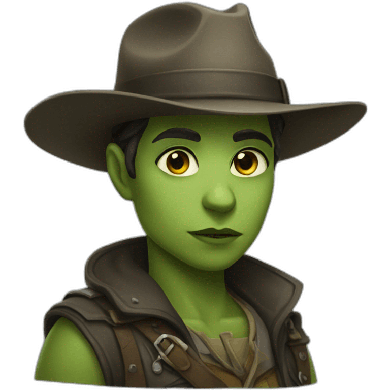 Non-binary half-orc ranger in fedora emoji