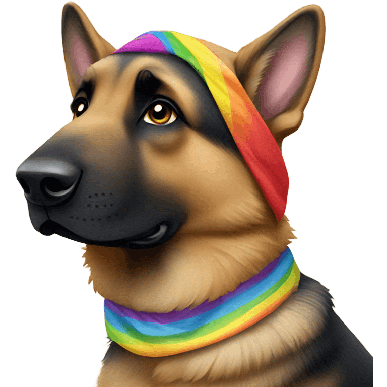 German Shepard with a rainbow bandana emoji