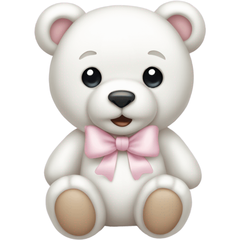 White teddy bear with light pink bow on the ear emoji