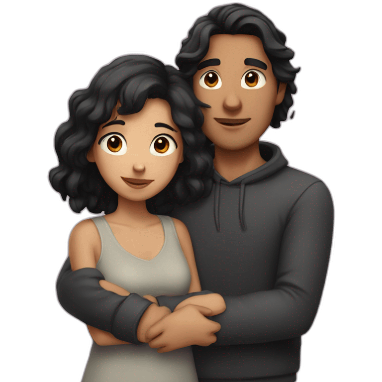 A Guy and a girl with black hair cuddling emoji