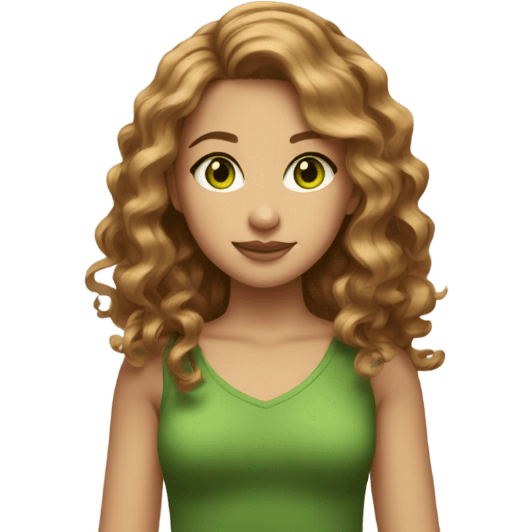 make a girl with medium length wavy golden brown hair and green eyes  emoji