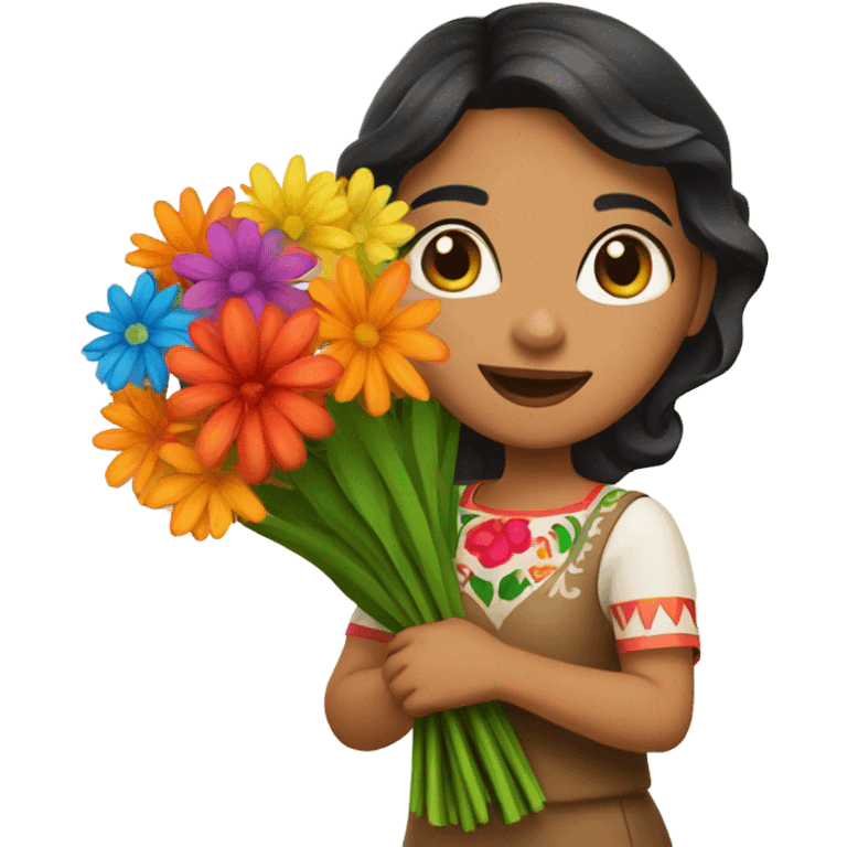 mexican girl with flower bouquet emoji