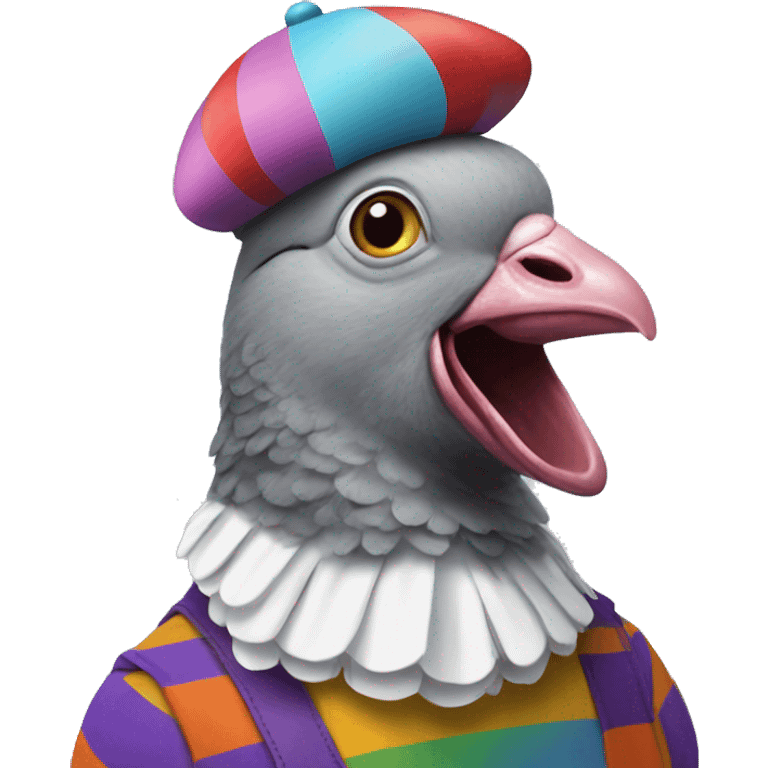 pigeon in silly clown costume and wig emoji