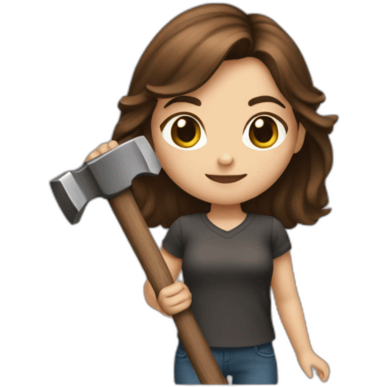 a young girl with brown hair with a hammer like a judge emoji