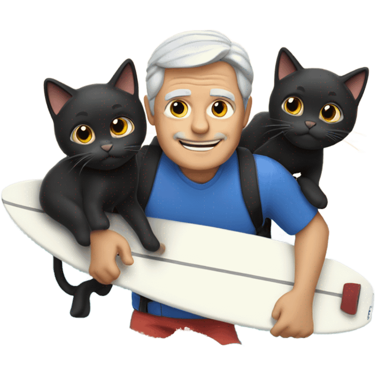 Grey hair guy with two black cats surfing  emoji