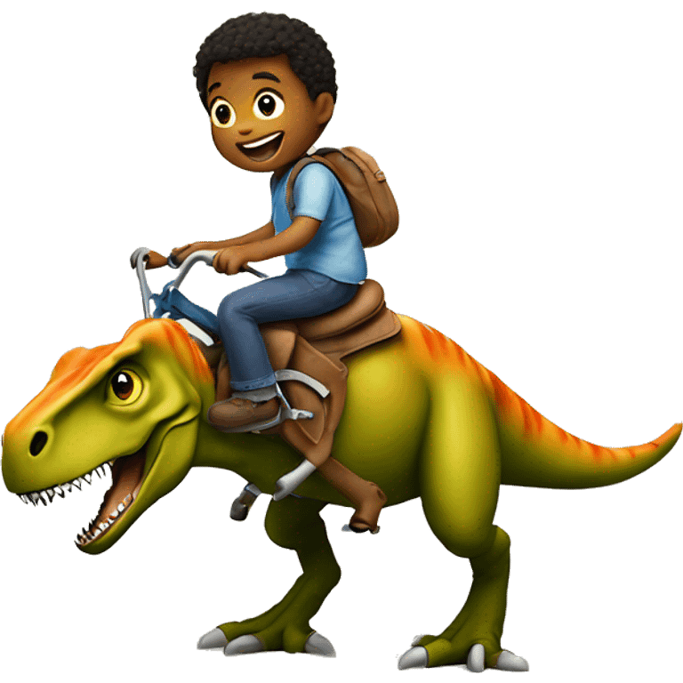 Little boy riding a T. rex emoji