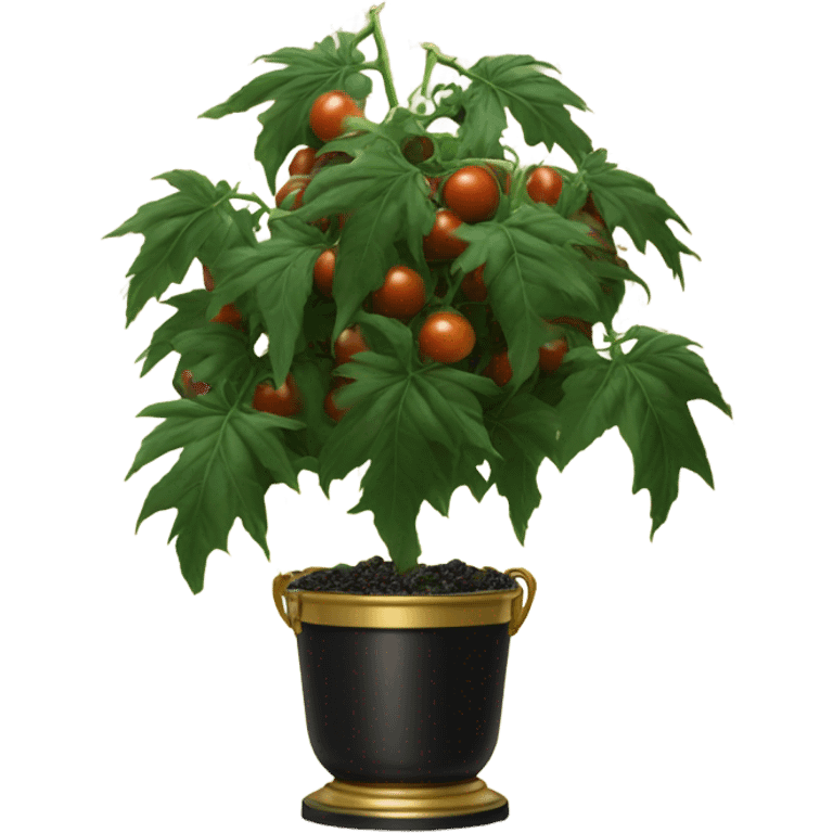 Large plant with only Black tomatoes on in a gold pot emoji