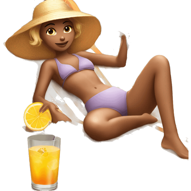 Girl lying on the sun lounger with cocktail in hand emoji