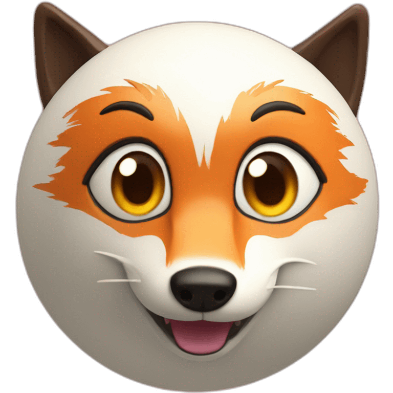 3d sphere with a cartoon Fox skin texture with big playful eyes emoji