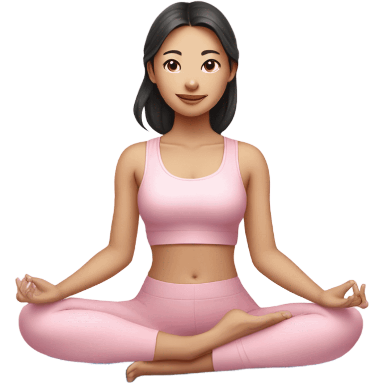 Asian yoga beautiful girl in light pink clothes sitting on a yoga mat emoji