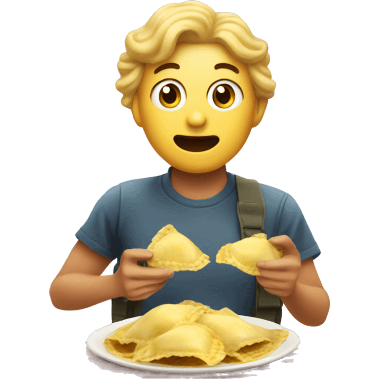 Yummy face eating ravioli emoji