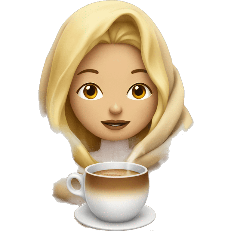 Blonde girl inside a blanket sipping coffee eyes closed emoji