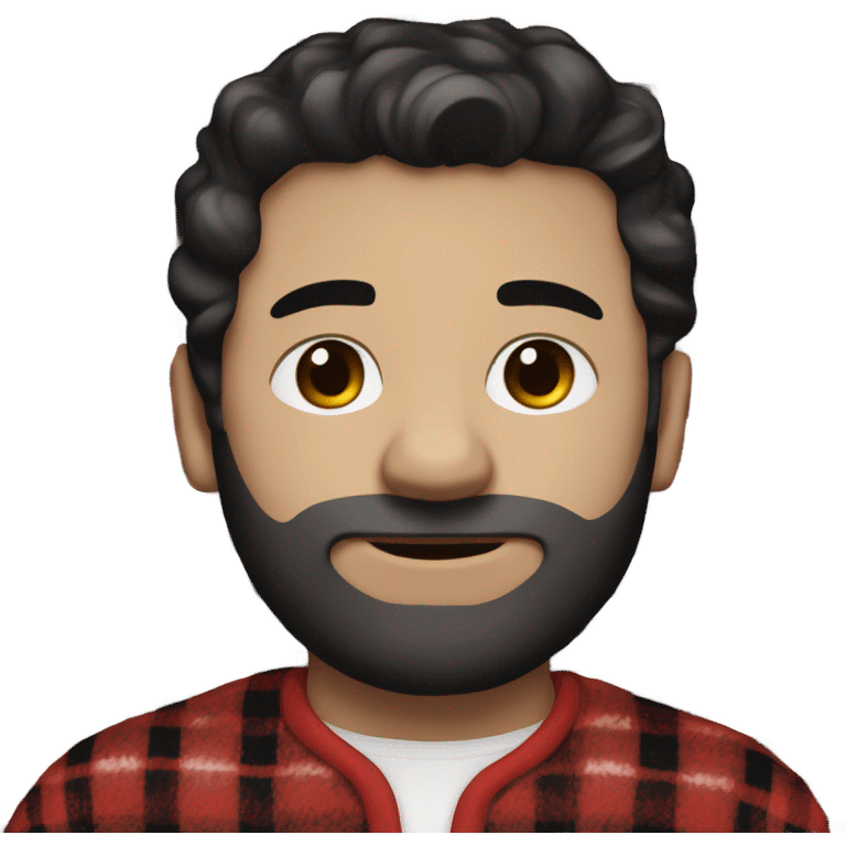  Caucasian man with black hair and brown eyes wearing red and black buffalo plaid pjs emoji