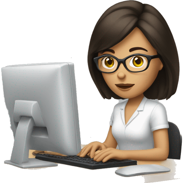 Glasses brunette woman using computer emoji