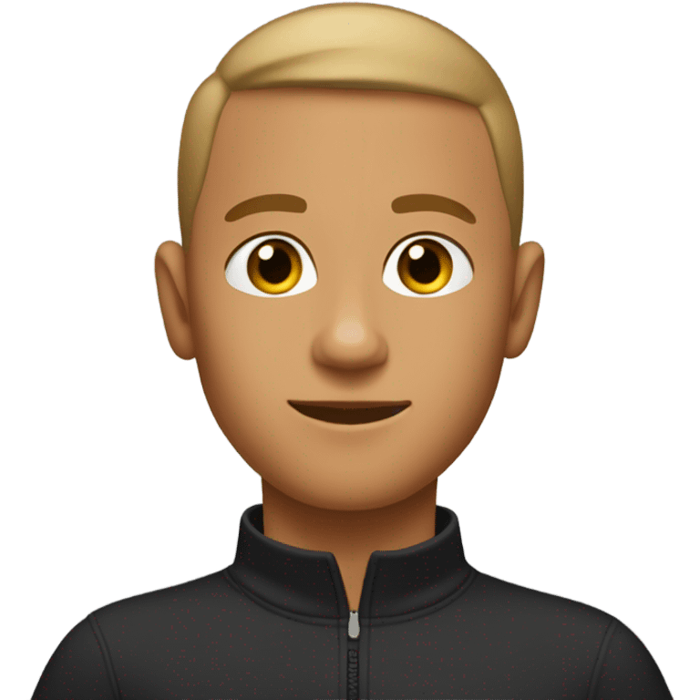 boy with tanned skin, short buzz cut, no facial hair, wearing a smart quarter zip jumper. emoji