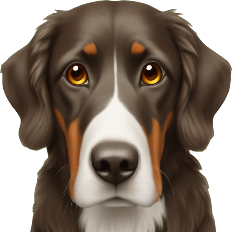 Munsterlander brown snoot with orange collar on grass emoji