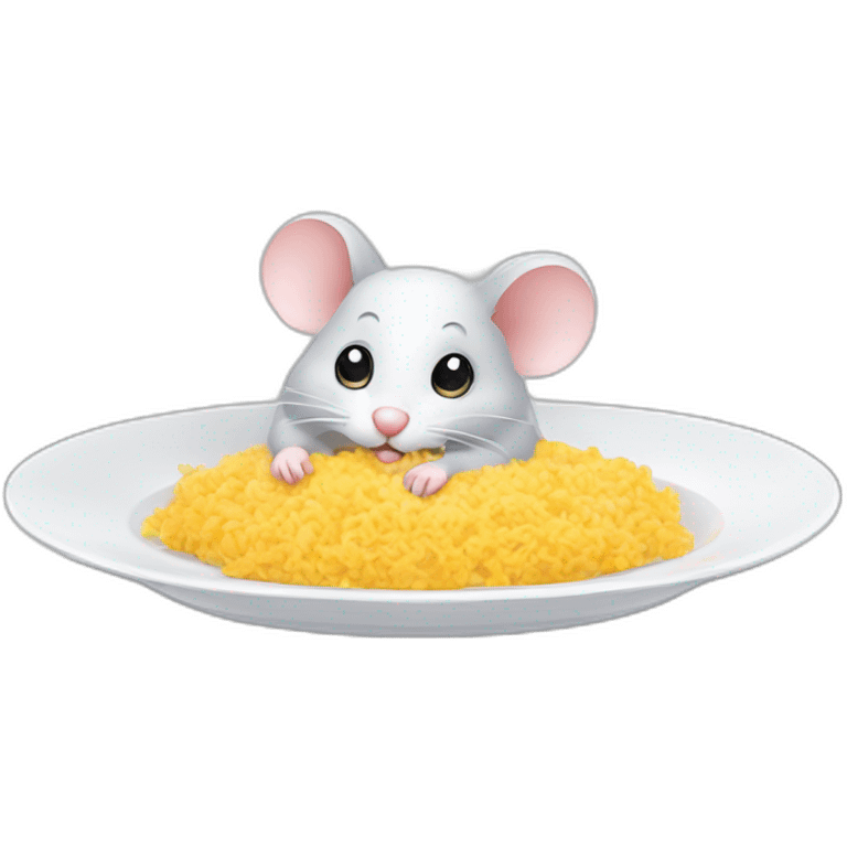 fluffy cute mouse look on plate-with-food emoji