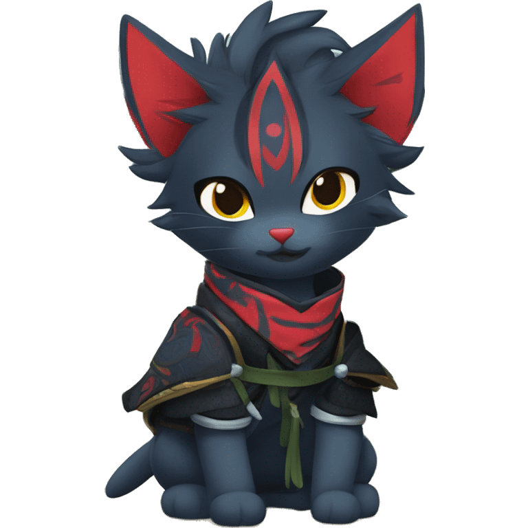 Edgy Shy Anthro Samurai cool pretty dark Litten-Pokémon-cat-fursona-animal techwear bandana emoji