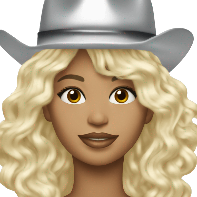 beyonce with bleach blonde hair and a silver cowboy hat  emoji