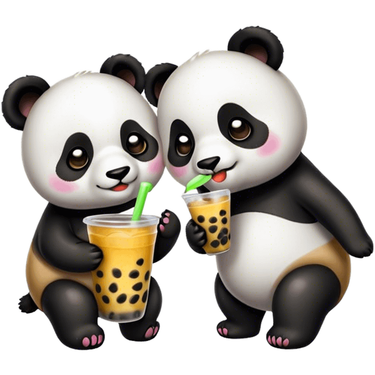 2 panda drinking boba emoji