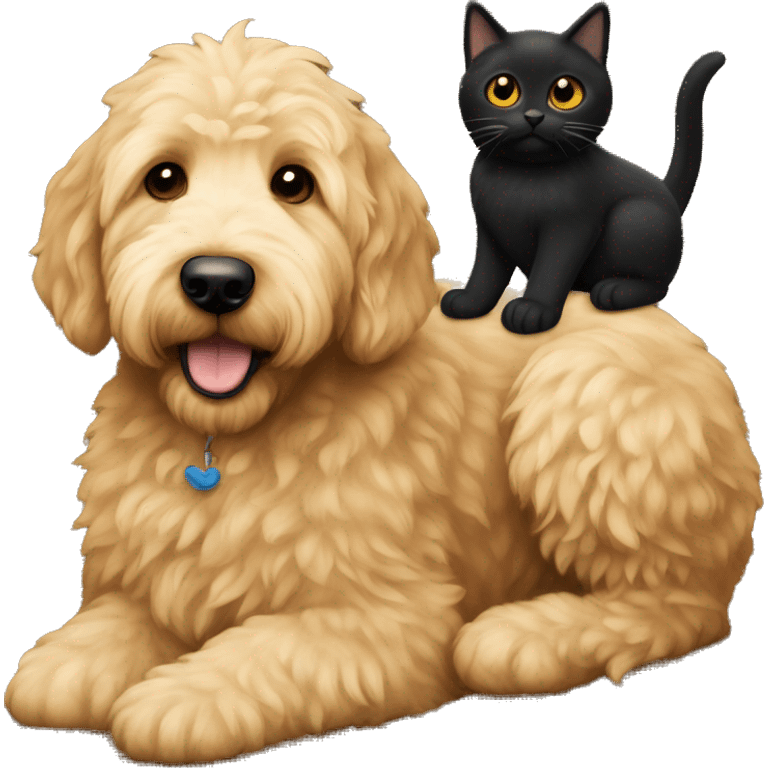 Golden doodle with a black cat  emoji