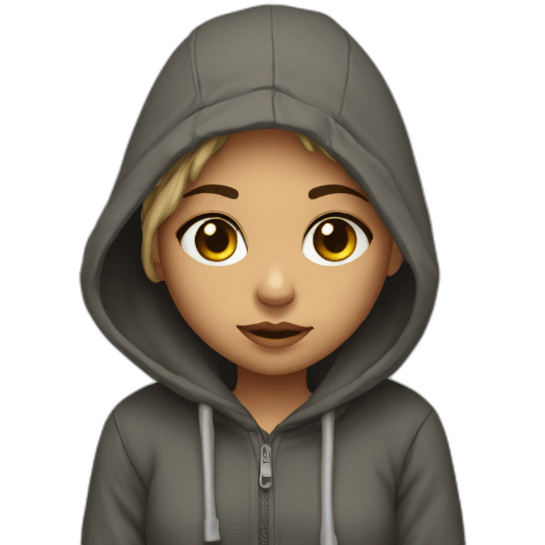 homeless girl ; hoodie ;  emoji