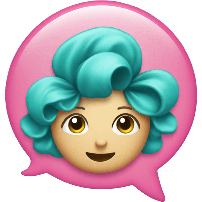 a teal hairbow inside a pink speech bubble emoji