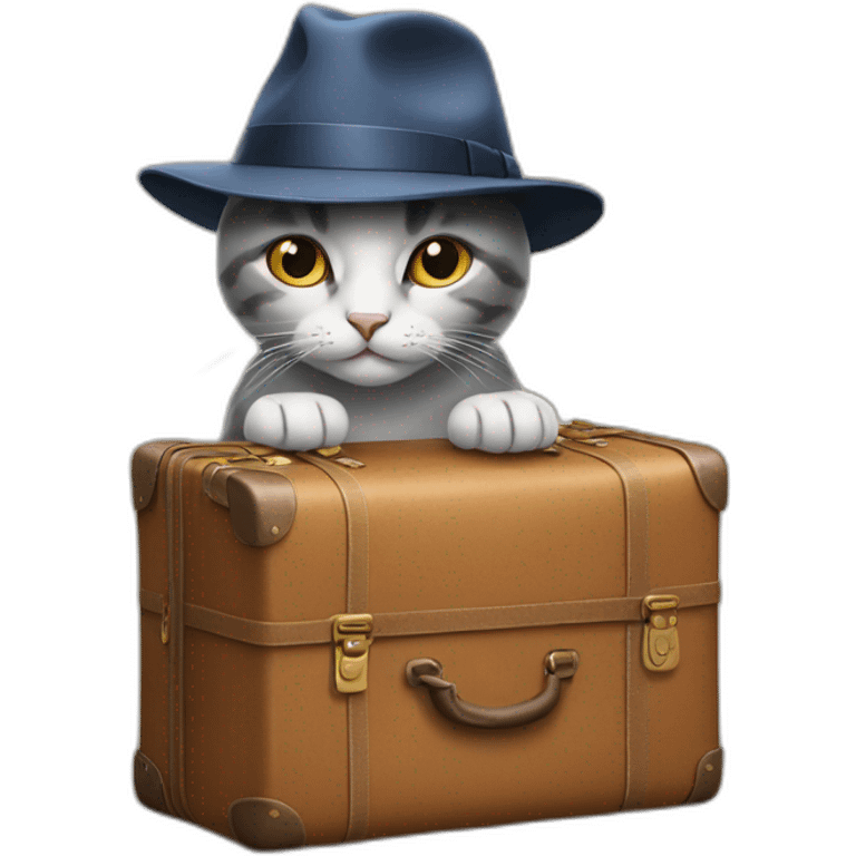 Cat with a suitcase and a fedora emoji