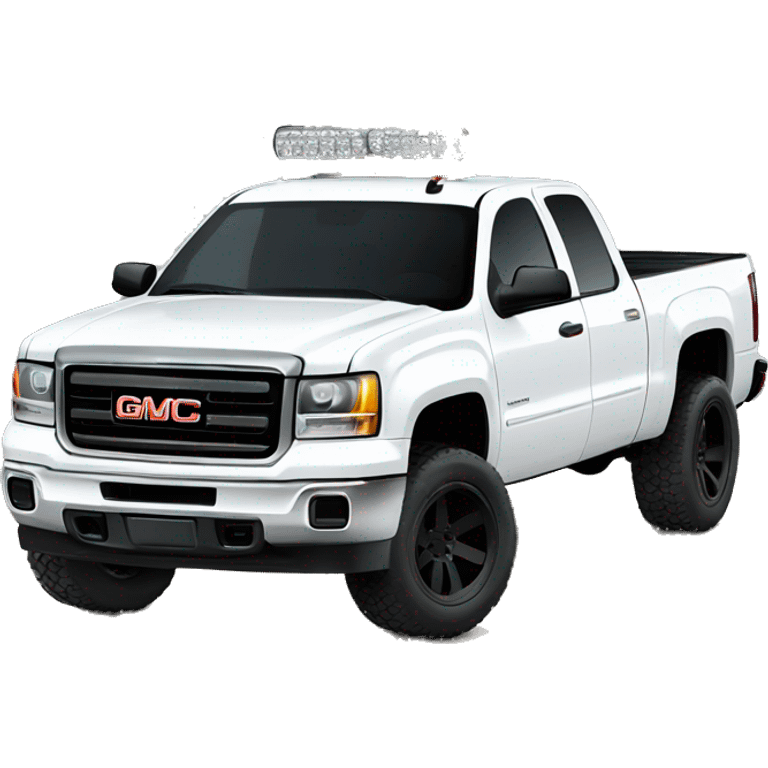 White 4 door lifted gmc truck with black wheels  emoji