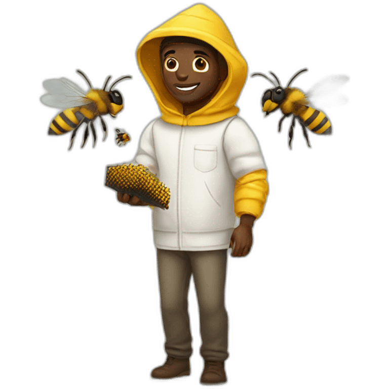 Black man as a beekeeper full body emoji