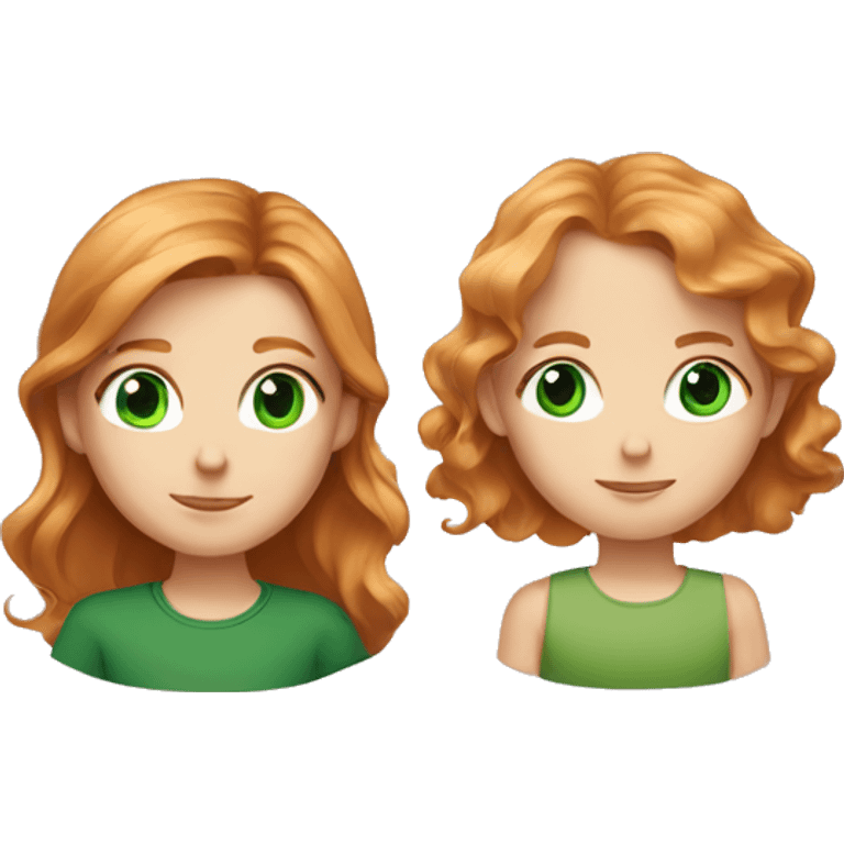 Strawberry blonde girl with green eyes and a boy with brown hair and green eyes emoji