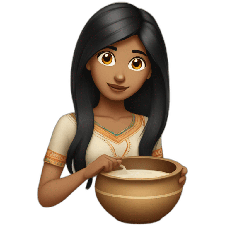 straight black hair indian girl fair skin doing potery emoji