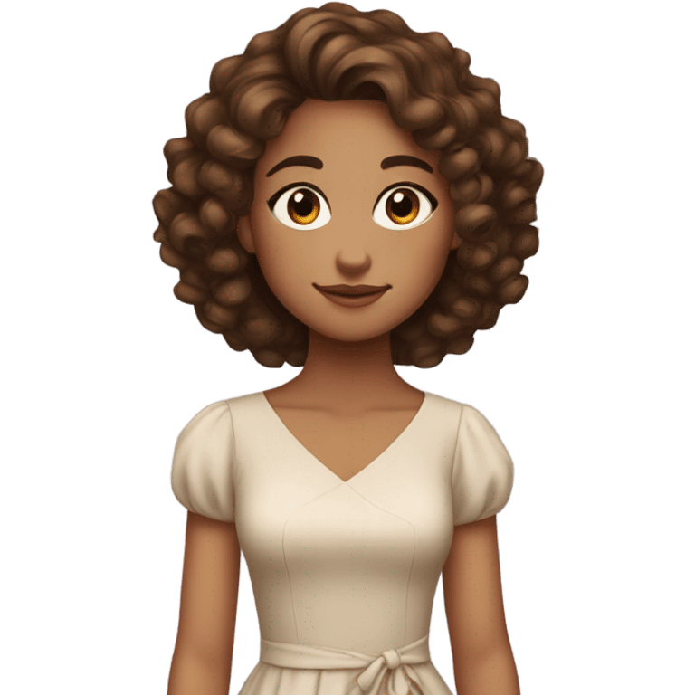 pretty girl brown curly hair natural makeup xix dress emoji