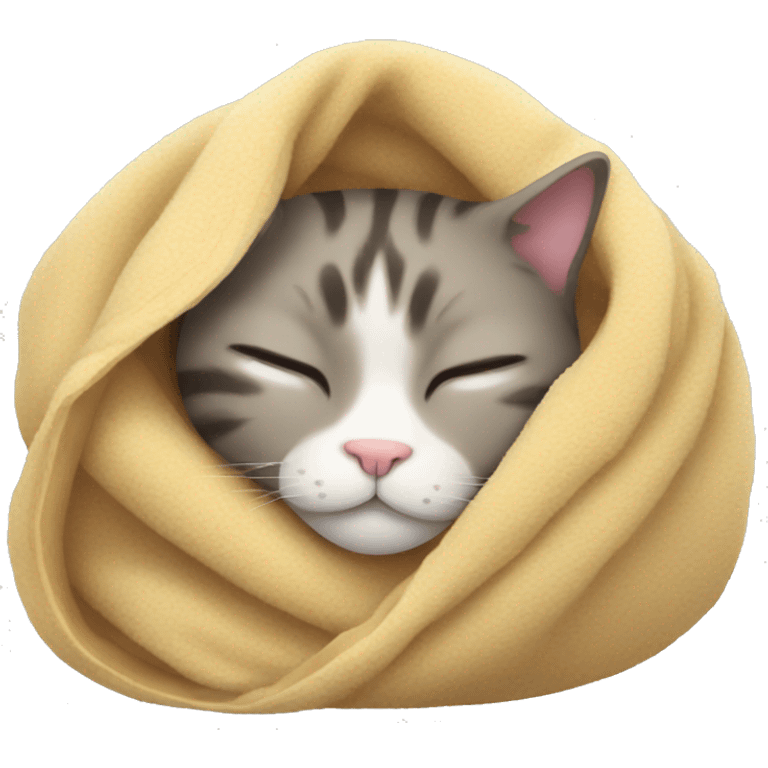 sleeping cat with blanket wrapped around it  emoji