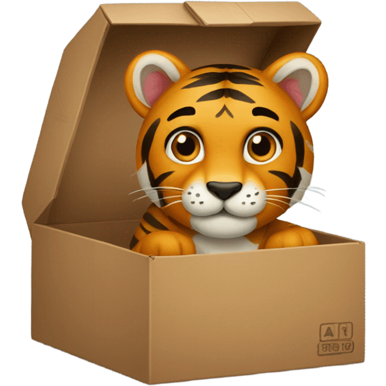 a box with Toni, in the box there is a tiger oben  emoji