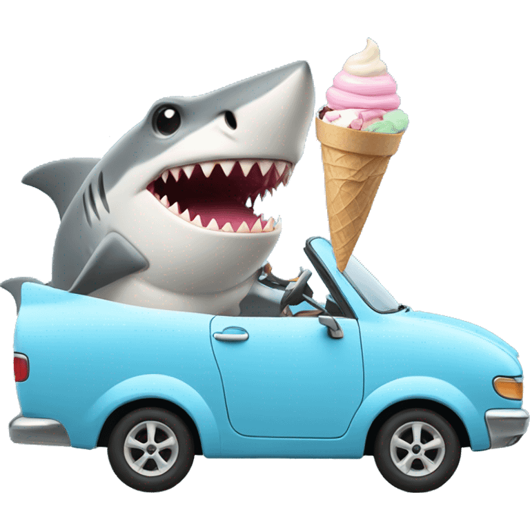 Shark driving a car eating ice cream emoji