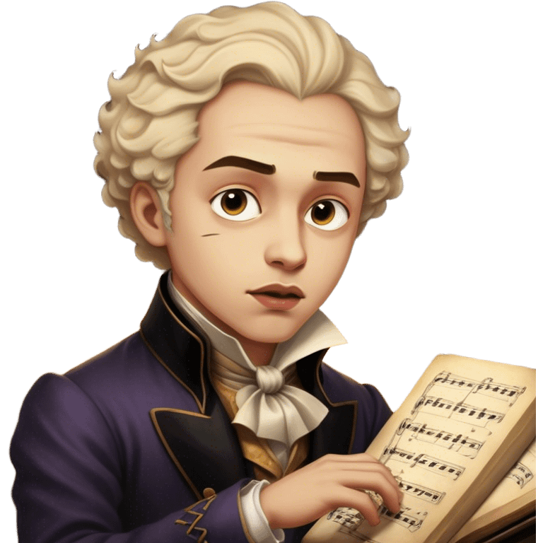 Cinematic Realistic Beethoven Portrait Emoji, depicted as a passionate composer with intense expressive features in period attire, rendered with rich textures and dramatic moody lighting that captures the turbulent genius of his music. emoji