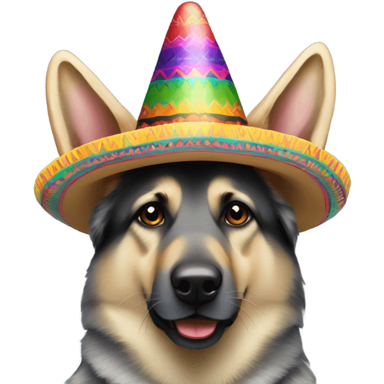 Silver German shepherd wearing sombrero emoji