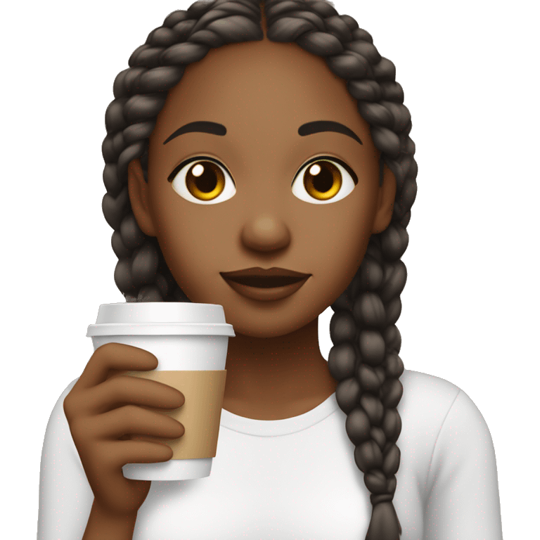 A African American girl with medium knotless braids sipping coffee  emoji