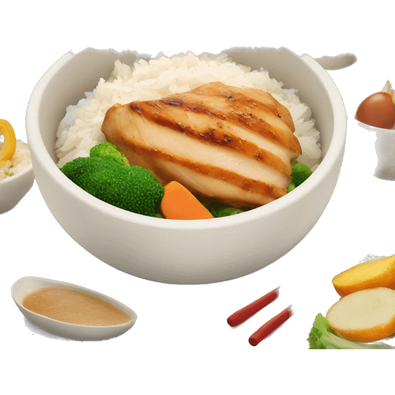 chicken breast and veggies with rice bowl emoji