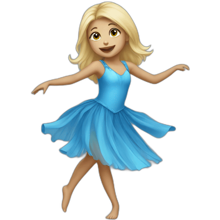 little blonde girl dancing in a blue bird costume emoji