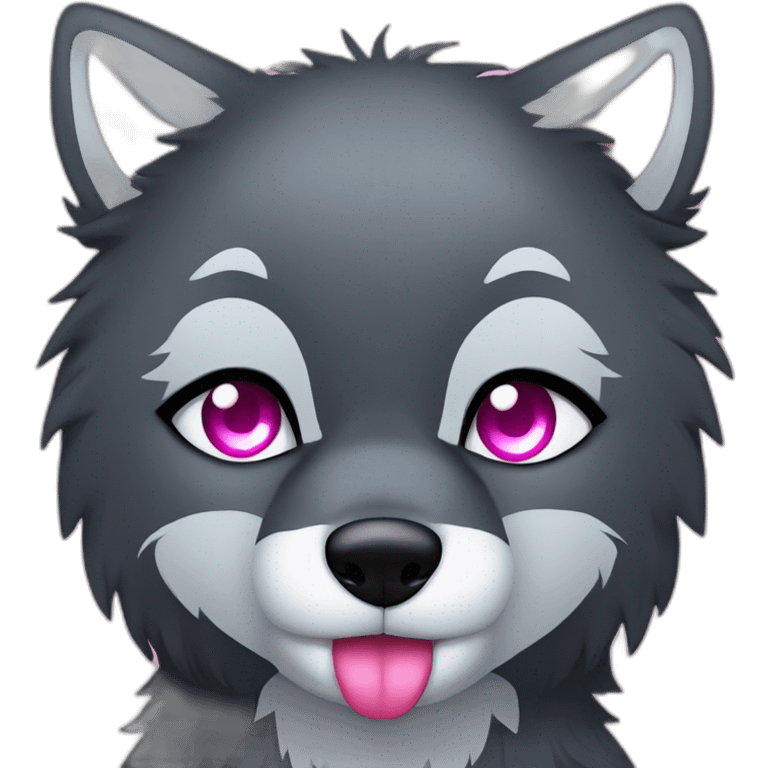 Black wolf with blue eyes kissing gray tiger with pink eyes emoji